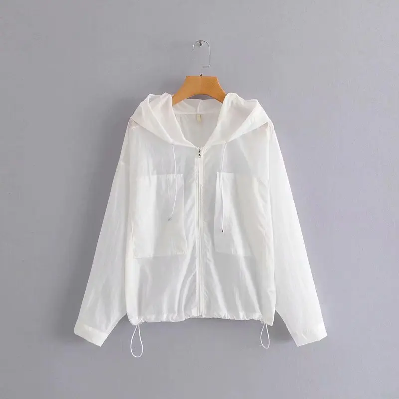 

B8324-Korean-style WOMEN'S Wear 2019 Summer New Style Loose-Fit Large Pocket Drawstring Hooded Coat Women's