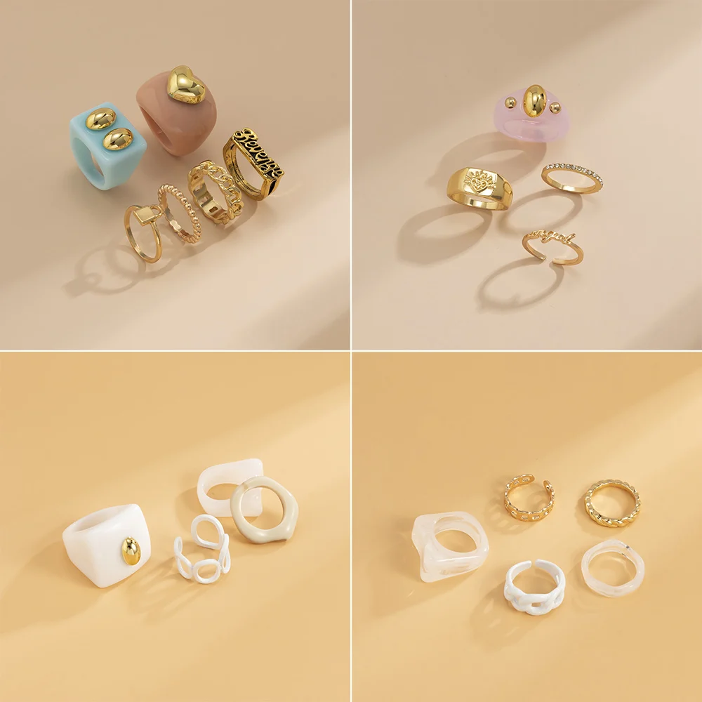 Cosysail Colorful Transparent Resin Acrylic Rings Set for Women Geometric Irregular Square Ring Jewelry ring set