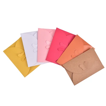 

10 Pcs / Lot Colored Butterfly Buckle Kraft Paper Envelopes Simple Love Retro Buckle Decorative Envelope Small Paper Envelope