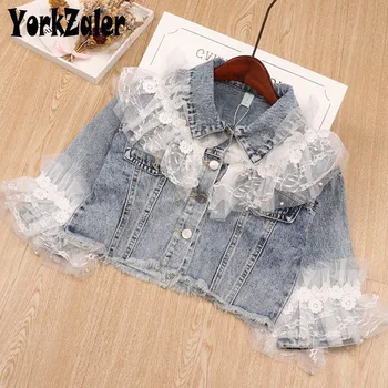 

Yorkzaler Spring Autumn Kids Jacket For Girls With White Lace Denim Kids Coats Children Outerwear Toddler Baby Clothes 24M-6T