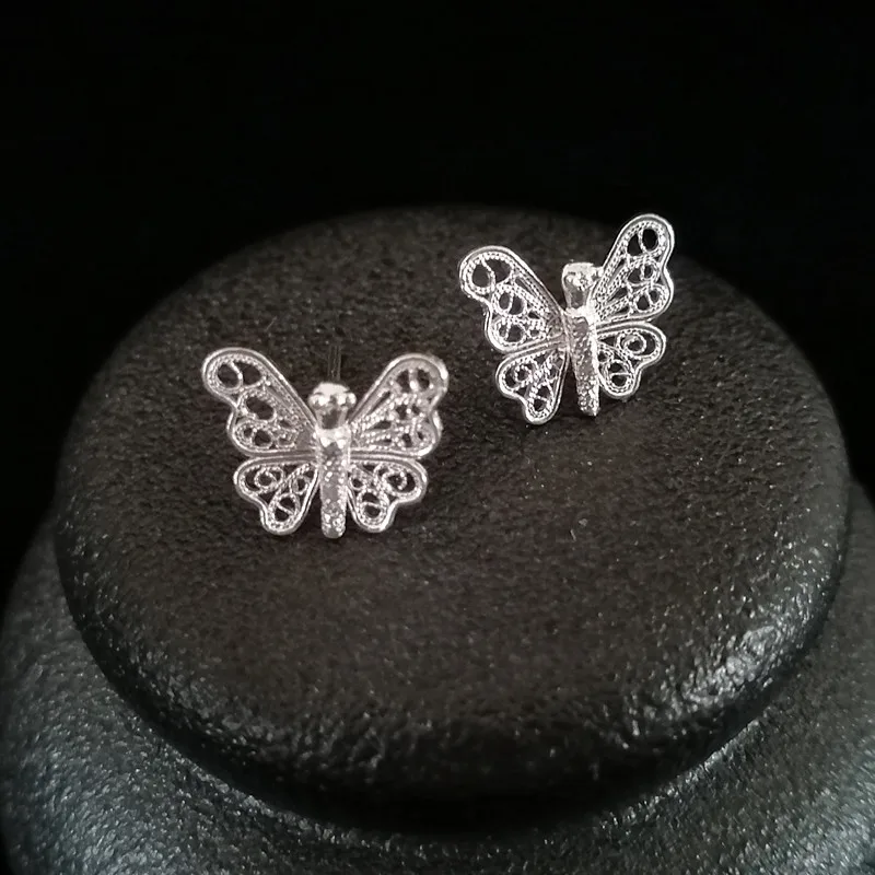 Серьги-гвоздики из стерлингового серебра 999 пробы с бабочкой для женщин, маленькие серьги, роскошные ювелирные изделия, корейские модные аксессуары, серьги-гвоздики