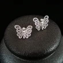 Серьги-гвоздики из стерлингового серебра 999 пробы с бабочкой для женщин, маленькие серьги, роскошные ювелирные изделия, корейские модные аксессуары, серьги-гвоздики