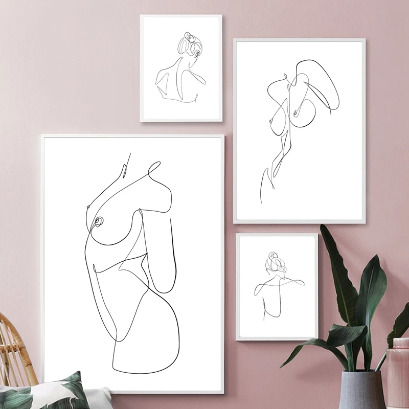 

Abstract Minimalism Line Drawing Women Body Art Wall Decor Picture Black and White Poster for Bedroom Living Room Home Wall