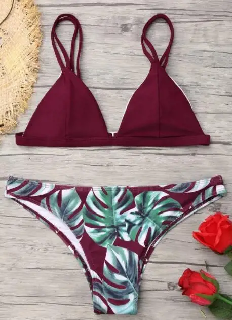 

2020 new Fashion Bikini Green Leaf sexy print swimsuit two-piece split swimsuit two piece bathing suit women bathing suit