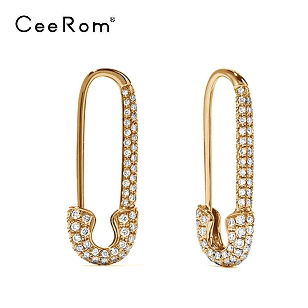

CeeRom Safety Pin Long Dangle Earring Gold Color Earings Sparkling Crystal Drop Earrings For Women Jewelry Brinco