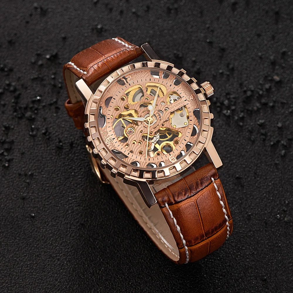 

Original OYW Luxury Rose Gold Male Skeleton Mechanical Hand Wind Watch Men 30m Waterproof Fashion Business Wristwatches Relogios