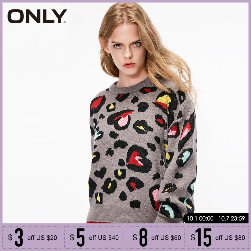 

ONLY Crew Neck Leopard Autumn Winter Women Sweater| 118413504