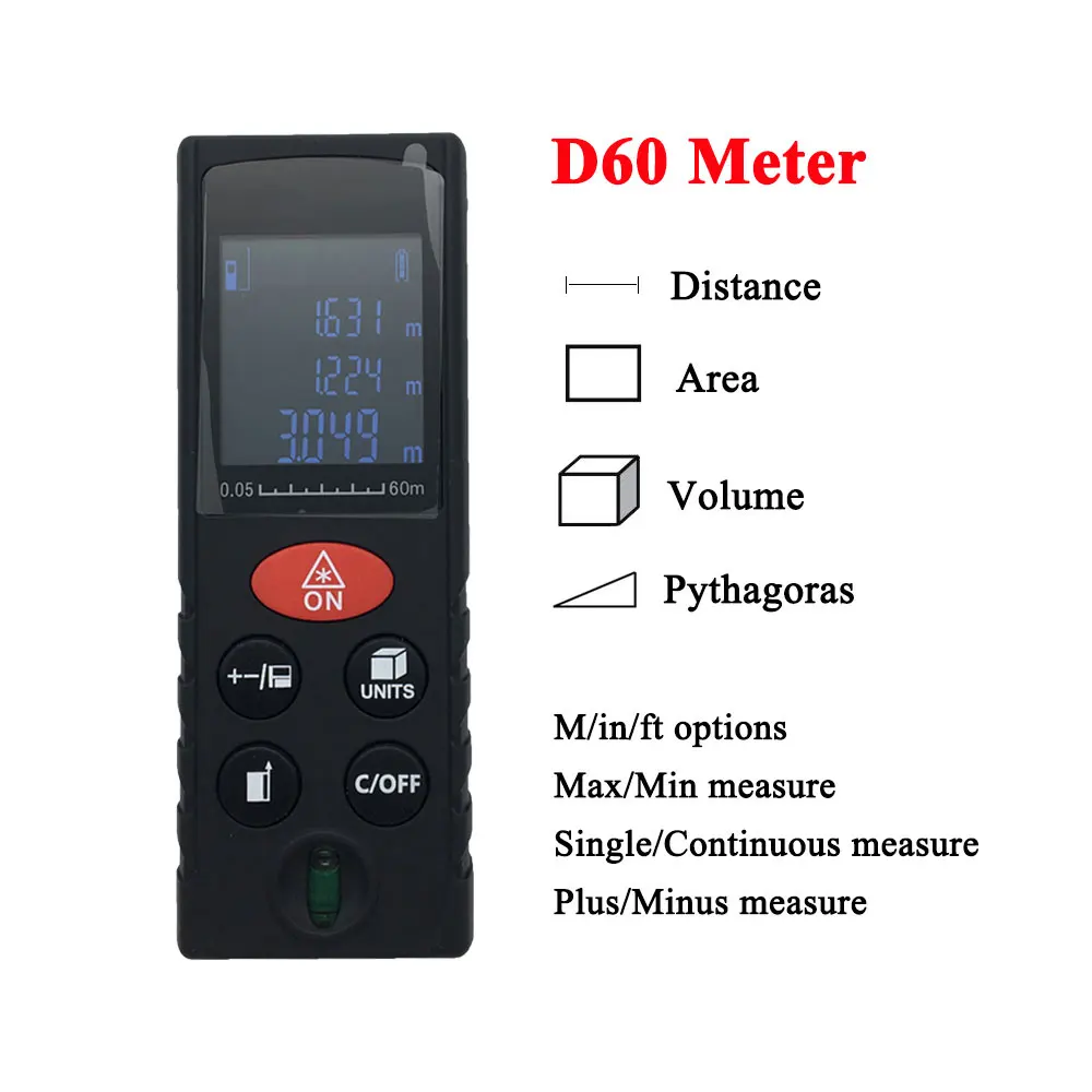 D60 meter Цифровой лазерный дальномер 100 м/80 м/60 м/40 м, точность лазерного дальномера 2 мм, максимальное расстояние измерения, лазерный дальномер ленты - Цвет: D60 meter
