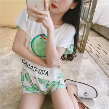 

FZSLCYIYI Women's Sleepwear Cute Cartoon Print Short Set Women Pajama Set Sweet Short Sleeve T Shirts & Shorts Summer Pijama