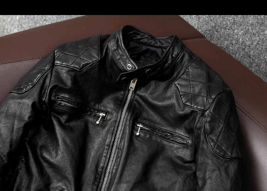 Men's Leather Jacket Male Jacket Genuine Leather Jacket Sheep Skin Vintage Motorcycle Factory Good Quality cowhide leather jacket mens