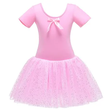 

Children Dance Dress Cotton Mesh Patchwork Bow Decoration O Neck Short Sleeve Ballet Dance Practicing Dress