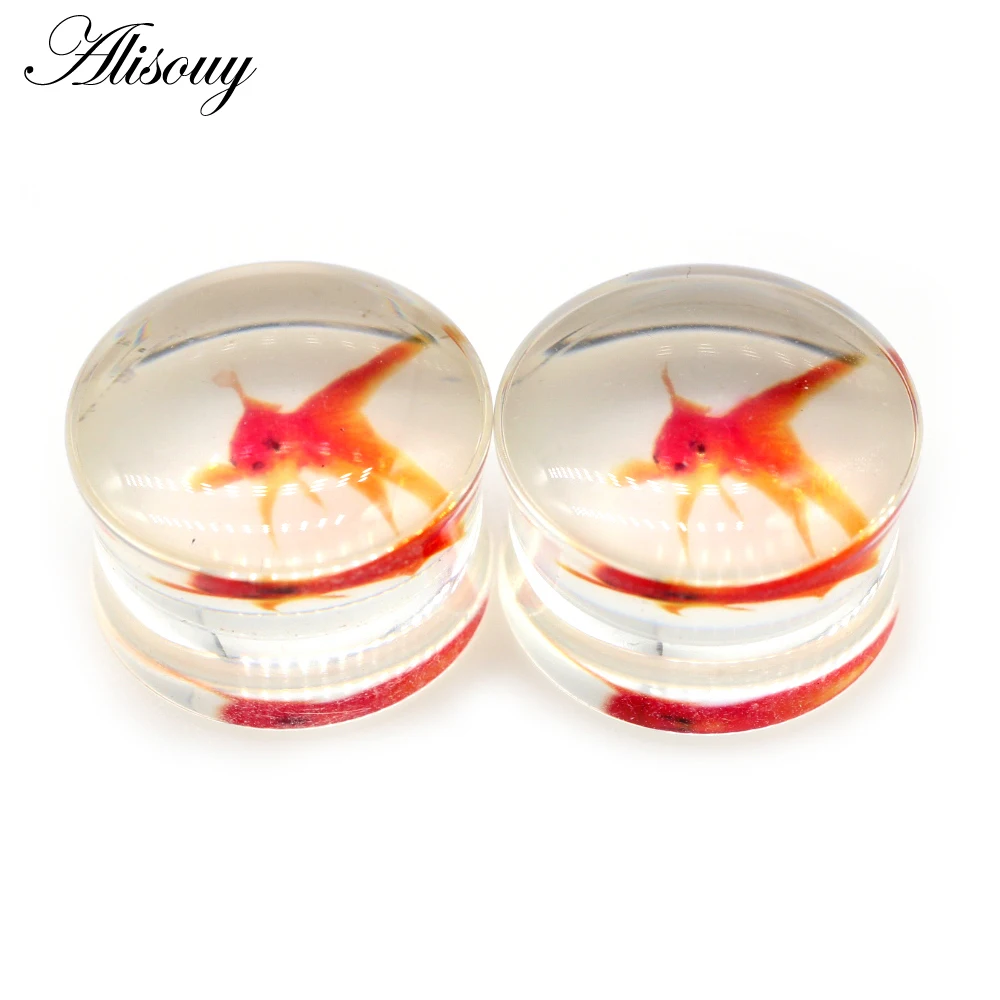 Alisouy 2 Stück Wolf Fisch Blume Feder Transparent Acryl Ohrstöpsel Expander Tunnel Streamer Ohrring Piercing Körperschmuck – Detail 9
