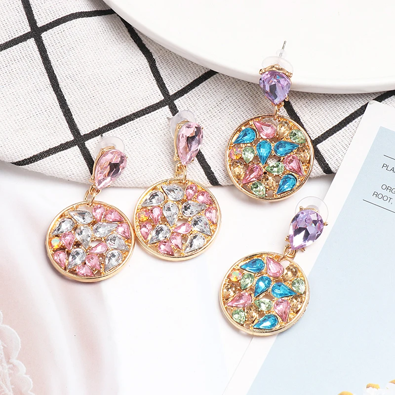 

AOTEMAN New Arrival Shiny Rhinestone Geometric Charm Dangle Earrings for Women Fashion Jewelry Trendy Collection Accessories