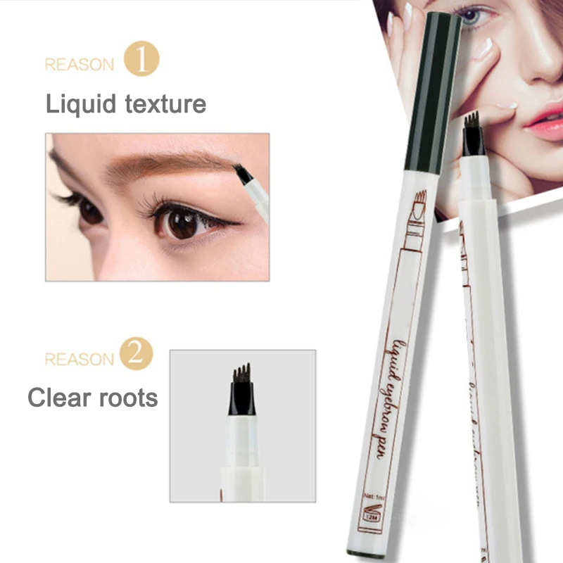 Lápis de Sobrancelha com Cabeça de Caneta de Quatro Design à Prova Pontas Inclinada Dwaterproof Água Líquido Sobrancelha Tatuagem Caneta Mh88 5 de quatro pontas inclinada design à prova