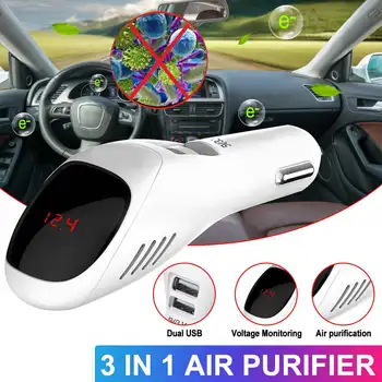 

Car Air Purifier 12V 24V Negative Ions Air Cleaner Ionizer Air Freshener Auto Mist Dual USB Fast Car Charger HD Digital Display