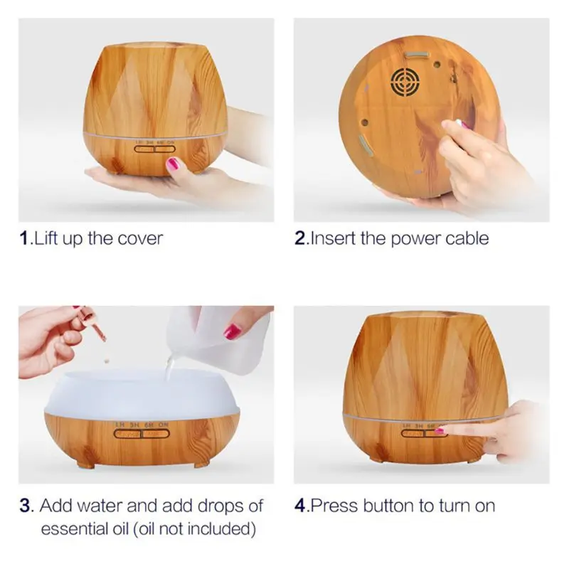 Wood Grain Ultrasonic Essential Oil Diffuser Light Auto Cut-Off Aroma Aromatherapy Fine Fog Humidifier Anti Slip Base House EU P