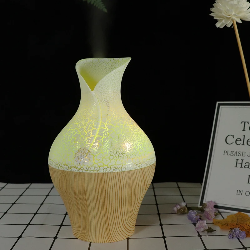 Electric Aroma Essential Oil Diffuser Ultrasonic Air Humidifier With Wood Grain 7 Color Changing Led Lights For Home Office
