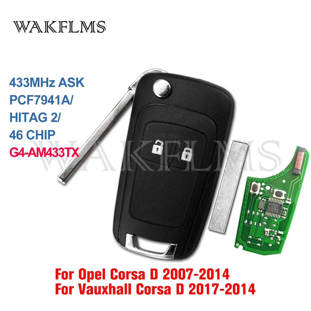 G4-AM433TX For OPEL VAUXHALL Corsa D 2007 2008 2009 2010 2011 2012 2013 2014 433MHz PCF7941A Remote Car Key Fob