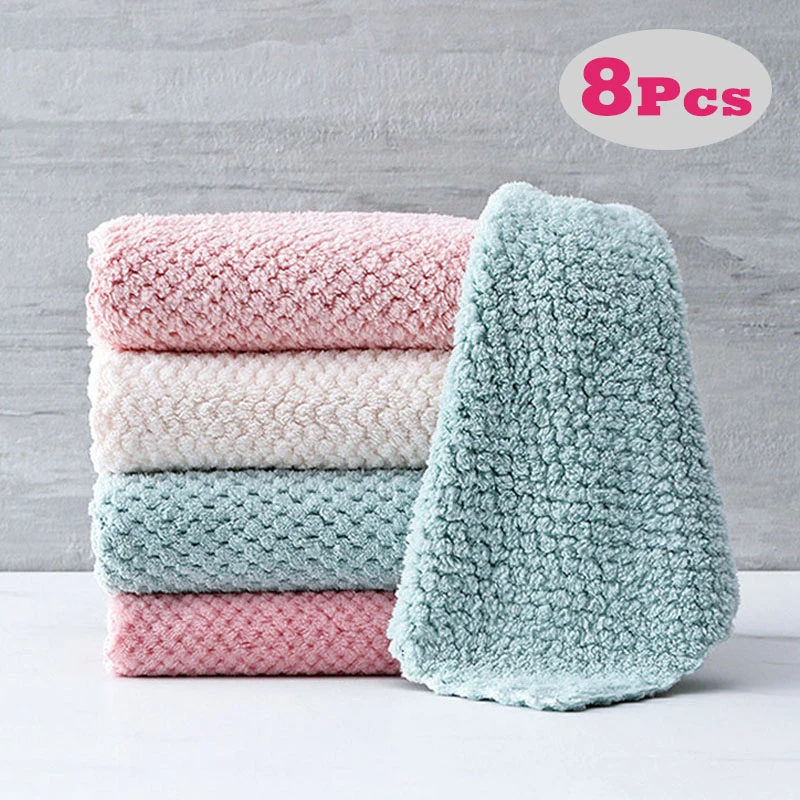 Super Absorbent Kitchen Towels Soft Microfiber Cleaning Cloth Non-stick Oil Dish