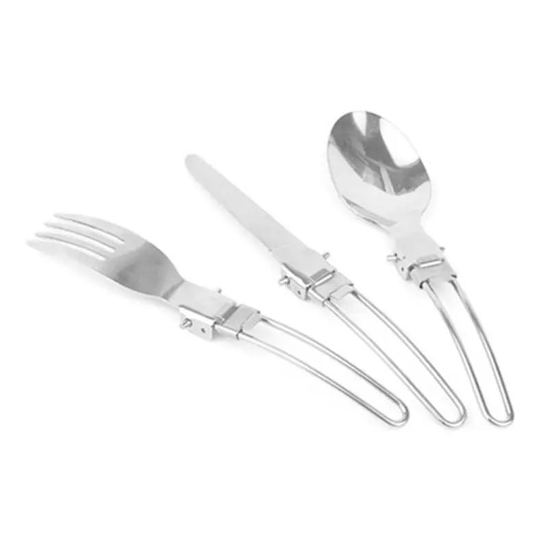 3 pcs 1 set Portable Outdoor Camping Travel Picnic Foldable Stainless Steel Cutlery Set Spoon Fork Knife tableware