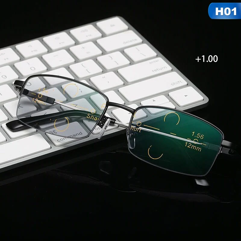 Progressive multi focus reading glasses for men women anti blue light eyeglasses alloy anti-radiation presbyopic glasses