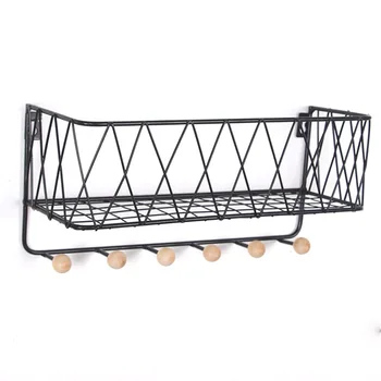

Home Large Capacity Wall Hanging Key Holder Wrought Iron Hollowed Out Strong Bearing With Hooks Multifunctional Storage Rack