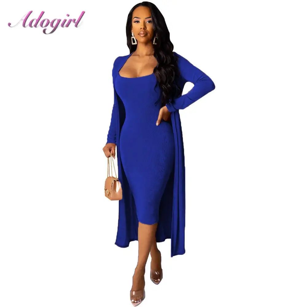 

Adogirl Two Piece Set Autumn Elegant Velvet Strap V Neck Bodycon Dress + Long Sleeve Cloak Coat Dress Set Evening Party Vestidos