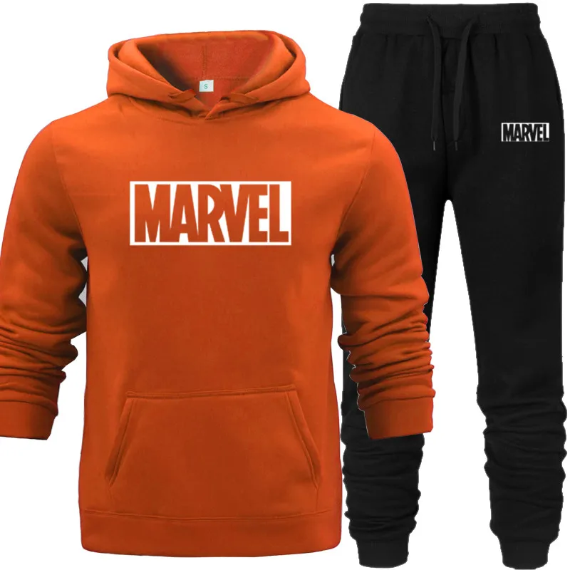 2019 Cotton Hoodie+Pants Men Casual MARVEL Print Keep Warm In Autumn Fashion Sporting Thermal MenSweatshirts Sport Suit Blue Red