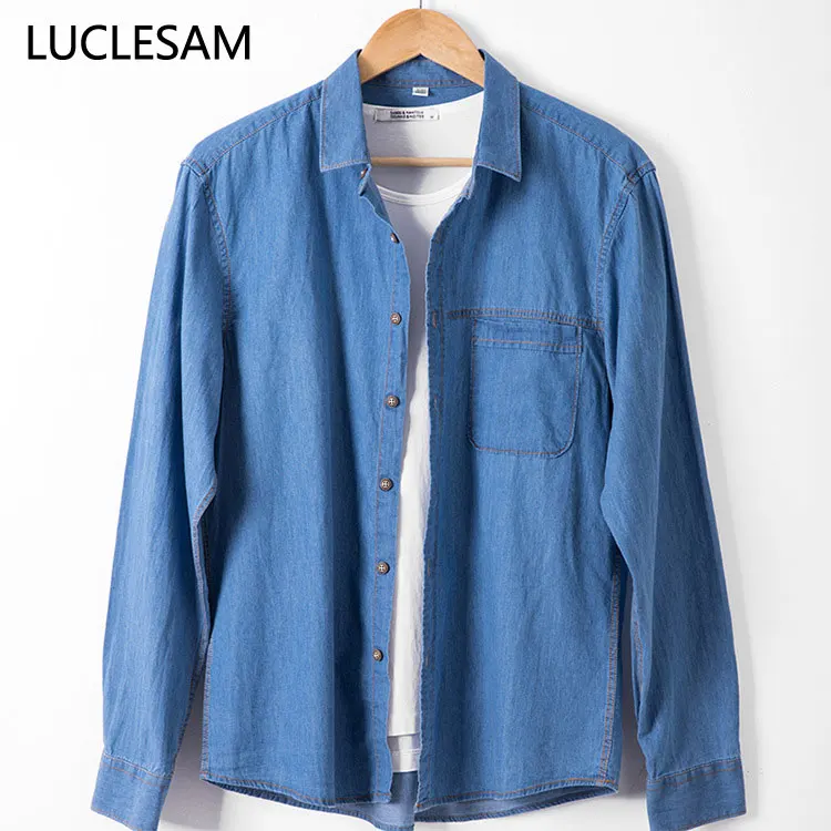 Мужская джинсовая рубашка с длинным рукавом Классическая Повседневная