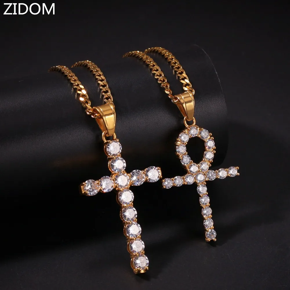 2 шт./компл. мужские хип-хоп iced out Ankh крест с Иисусом кулон ожерелья AAA Циркон
