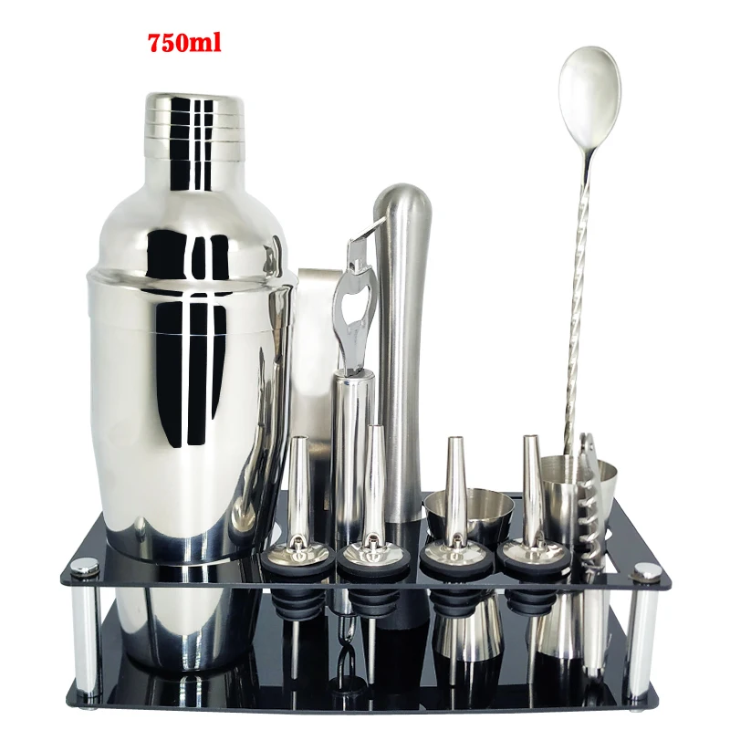 13PC 750ML Rack Шейкер премиум-класса барная посуда набор-13 шт. бармен набор включает шейкер, стойку, ложку, pourer, соломы и льда tong шейкер для коктейлей - Цвет: 13PC 750ML Rack