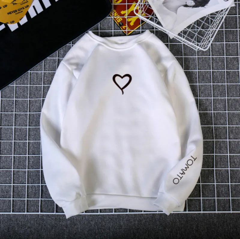 Autumn Winter Loose Thick Knit Harajuku Love Printed Sweatshirt Female Hooded Pullover Tops Women Hoodies Casual Female Clothes - Цвет: White