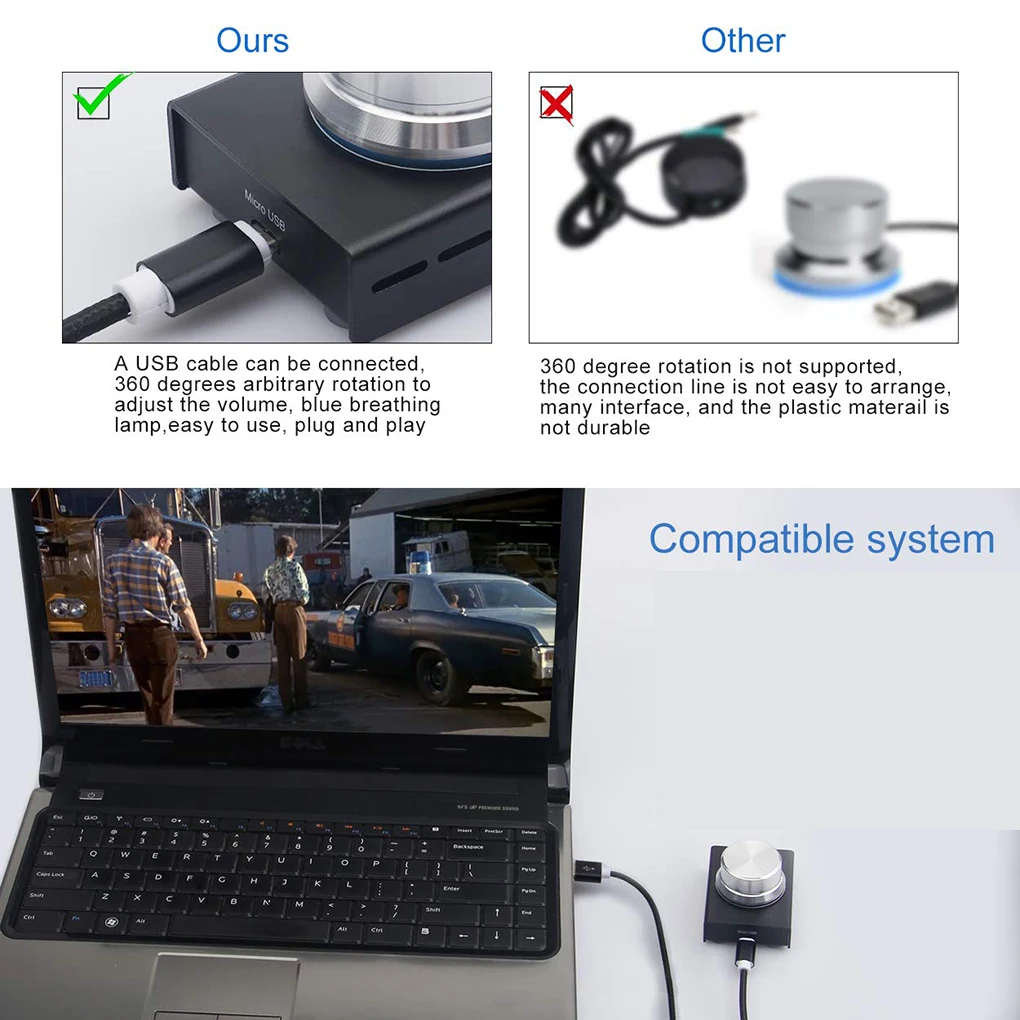 USB ручка управления громкостью, металлический регулятор громкости звука, USB кабель, одна клавиша, регулятор громкости