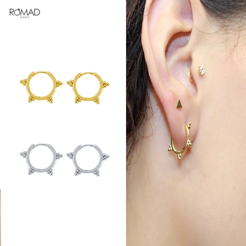 

ROMAD 925 Sterling Silver Small Beads pendientes Hoop Earrings for Women Minimalism INS Circle Earings Fine Jewelry kolczyki