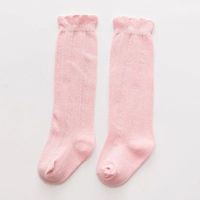 Light Pink Детское Хлопковое трикотажное детское платье с кружевами, детские носки модные туфли леденцового Цвета гетры зимние девушки принцесса стили сужающаяся к талии дышащие длинные носки до колена - Цвет: Light Pink