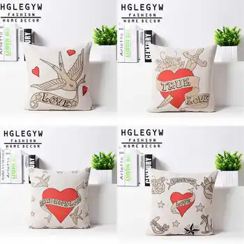 

LOVE Cupid Cotton Linen Heart Pillowcase Sofa Waist Cushion Cover 18'' for Home Office Chair Decor Pillow Cover