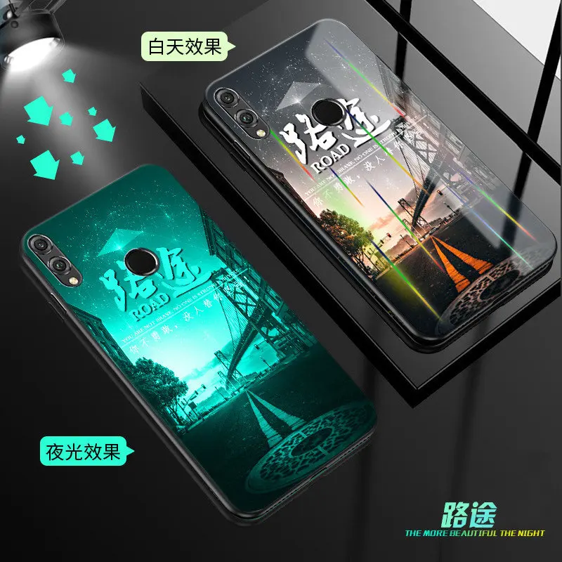 Светящийся чехол Aurora для huawei Honor 8X, 6,", светящаяся задняя крышка из закаленного стекла для huawei Honor 8X, силиконовый чехол для сотового телефона