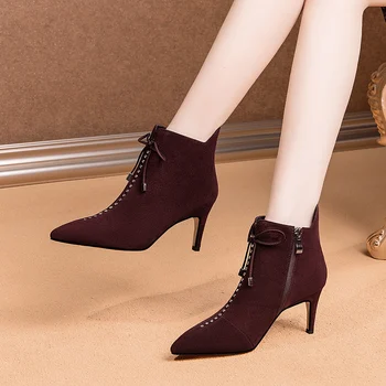 

Kid Suede Leather Short Boots Women Autumn Winter Basic Shoes Woman Pointed Toe Plus Size Short Boots Classic Woman Boots
