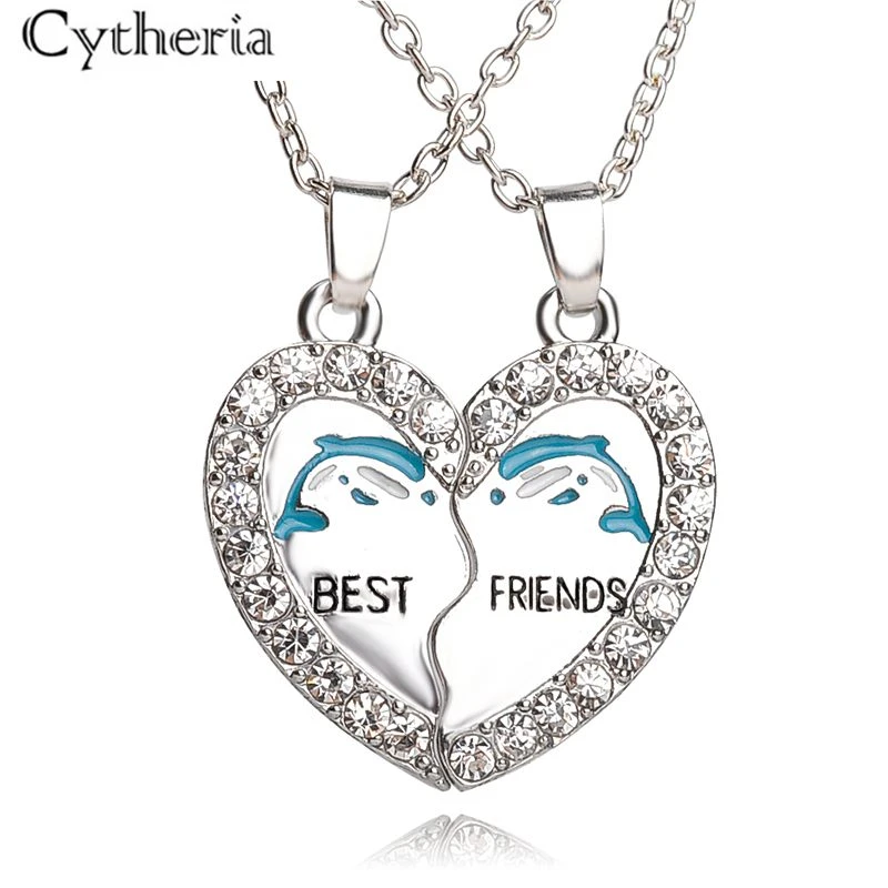 Collar BFF Delfín Azul, mejores amigos, collares con diamantes de imitación de corazón, 2 uds., collar de cristal animal para la amistad para siempre|bff necklace|crystal necklacebest friend necklace - AliExpress