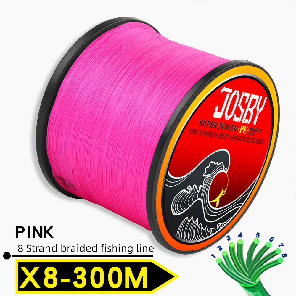 X8-300M-Pink JOSBY 300 м 500 м 1000 м 8 нитей 10-78LB PE плетеный рыболовный провод Multifilament очень прочный рыболовный линия ЯПОНИЯ разноцветный - Цвет: X8-300M-Pink