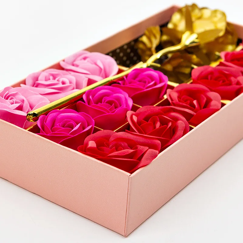 12 шт./компл. 24K Золотая Роза Мыло с изображением ярких золотых цветов Розы Подарочная коробка для подруги практические креативные романтические золото Фольга Роза подарок на день рождения