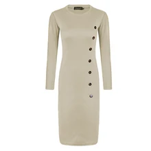 Новое Женское модное платье осень и зима взрывы сплошной цвет кнопки тонкий сексуальный мешок бедра полиэстер элегантное женское платье