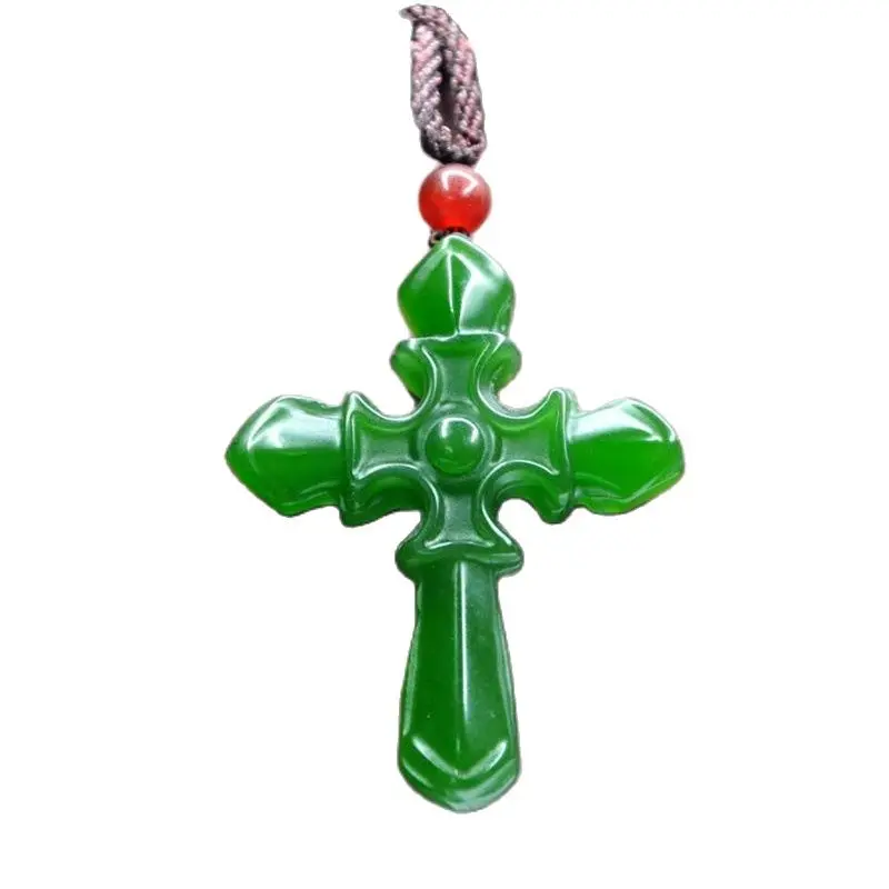 

Genuine Natural White Jade Pendant Necklace Type Cross Pendant Foil Evil