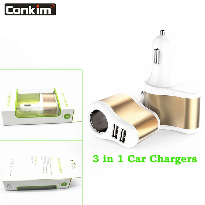 Conkim автомобильное зарядное устройство 2 usb порта с автомобильный прикуриватель автомобильное зарядное устройство адаптер 5 в 3.1A для