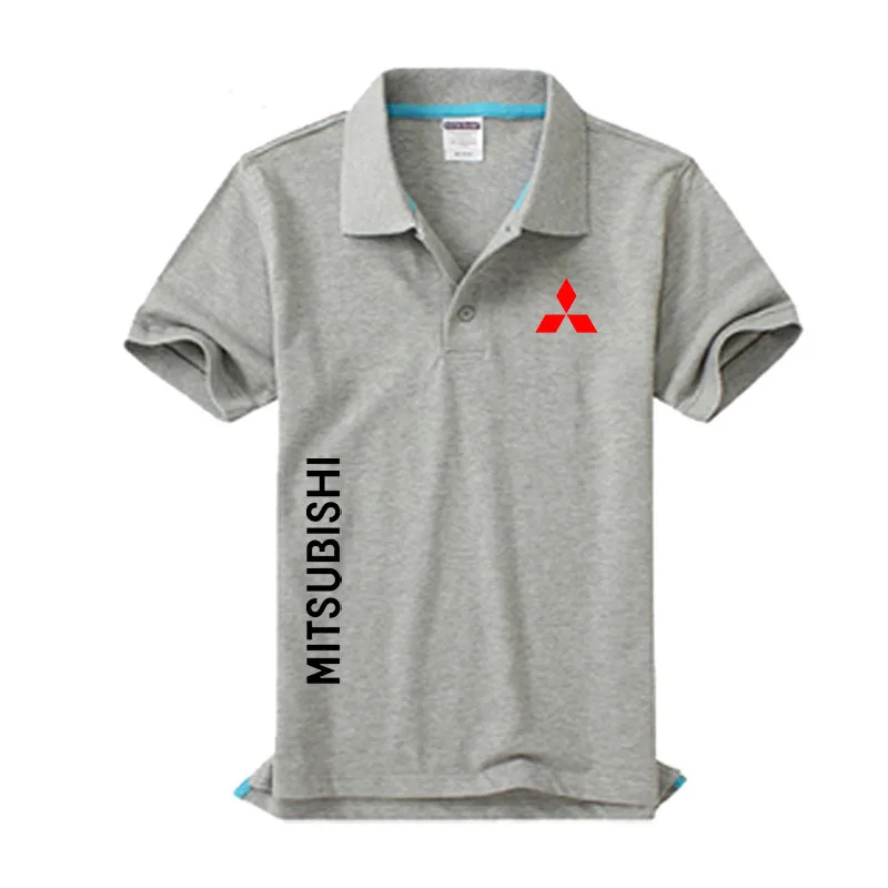 Новинка, мужская рубашка поло с логотипом Mitsubishi, высокое качество, мужская хлопковая рубашка с коротким рукавом, брендовые майки - Цвет: Серый