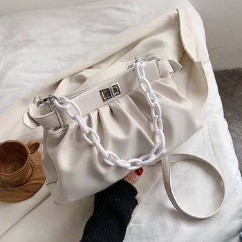

2020 Chain Design Cloud Shaped Leather Crossbody Bags For Women Shoulder Messenger Bags Female Luxury Handbags and Purses