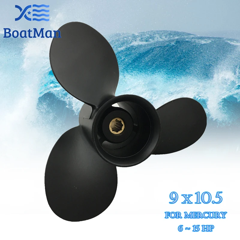 BoatMan® 9x10.5 Aluminum Propeller for Mercury Outboard Motor 6HP 8HP 9.9HP 15HP 8 Tooth Spline 48-828158A12 Boat Accessories