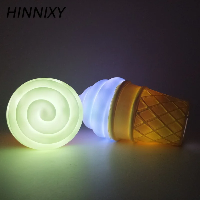 Hinnixy 3D светодиодный игрушечный светильник для мороженого, красочный детский прикроватный светильник для спальни, домашний аварийный силиконовый ночной Светильник