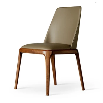 

Solid wood dining chair simple fashion creative family restaurant hotel table and chair back leather solid wood chair