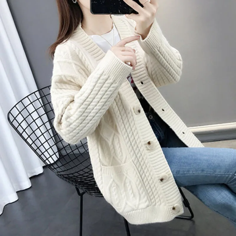 Autumn Winter Sweater Cardigans Women V neck Long Sleeve Loose Jacket Female Knit Coat New Fashion Thicken |